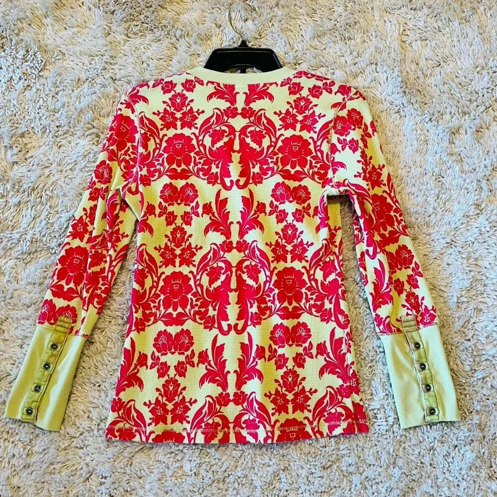 Sundance Damask Thermal Top in Fuschia/Chartreuse, Size Medium Petite, EC - Picture 2 of 8